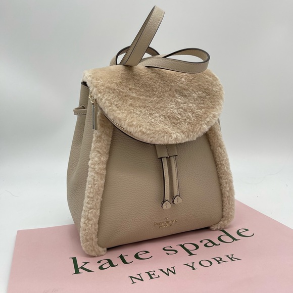 Kate Spade Leila Medium Flap Backpack Faux Shearling - Picture 3 of 11